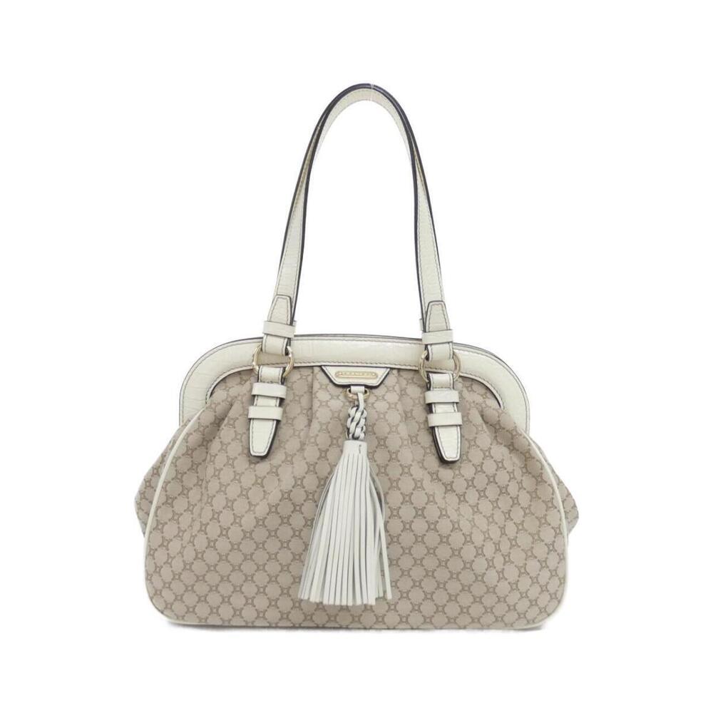 Celine Macadam Canvas Tassel Satchel beige white leather